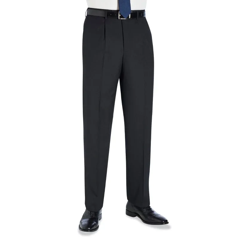 Brook Taverner Langham Single Pleat Trouser - Black