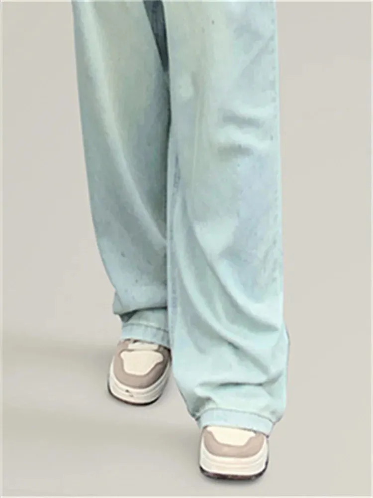 Toleet Light Blue Baggy Jeans Women New Fashion Vintage Straight High Waisted Jeans Chic Streetwear Full Length Wide Leg Jeans