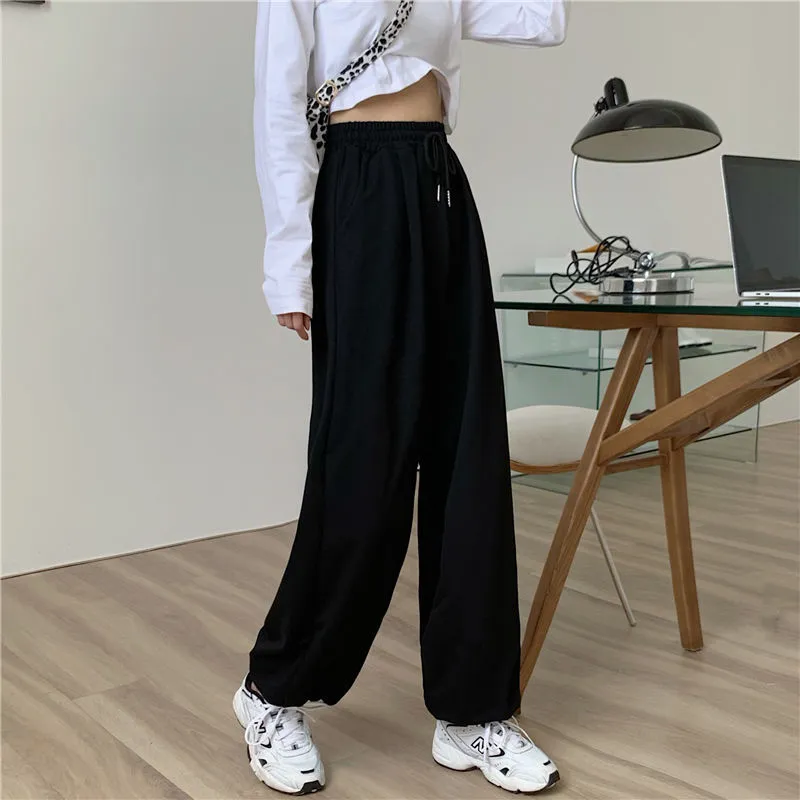 Wenkouban Women's Gray Sports Pants 2022 Fall Style Loose-Fitting Loose Pants Fashion Casual Sports Pants Black Trousers Jogger Streetwear